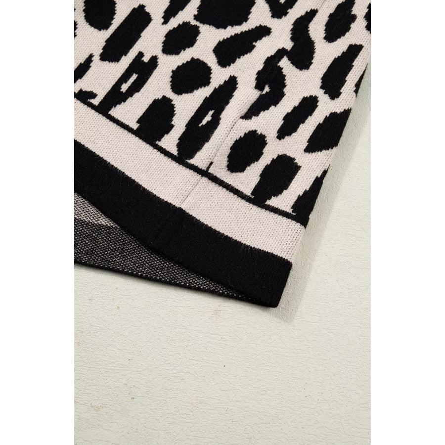 Leopard Print High Neck Short Sleeve Sweater Apparel and Accessories