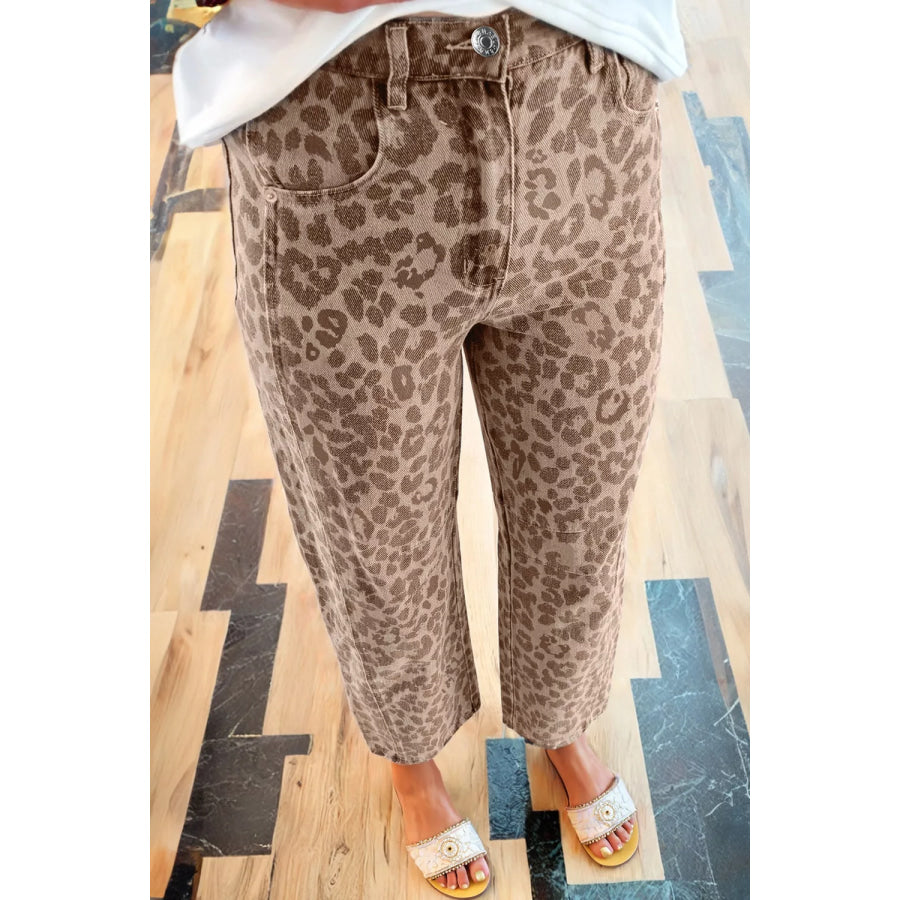 Leopard Print High-Waisted Cropped Jeans Leopard / 4 Apparel and Accessories
