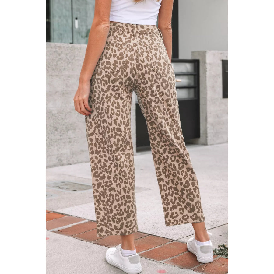 Leopard Print High-Waisted Cropped Jeans Apparel and Accessories