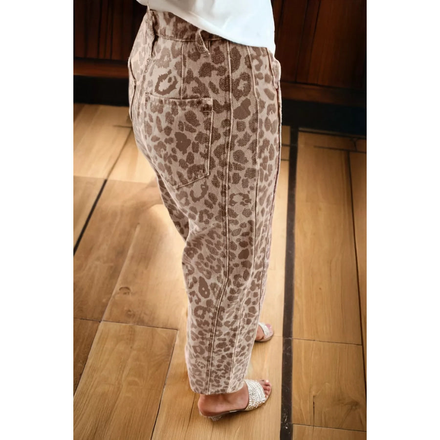 Leopard Print High-Waisted Cropped Jeans Leopard / 4 Apparel and Accessories