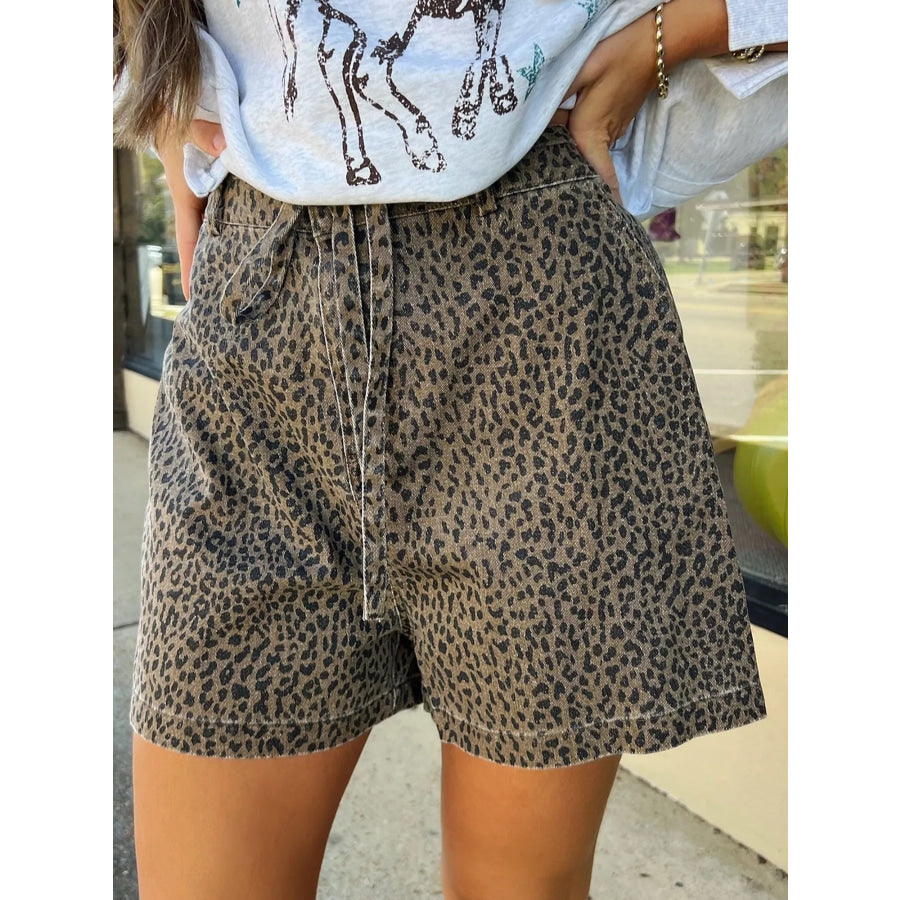 Leopard Print High-Waisted Denim Shorts Leopard / 4 Apparel and Accessories