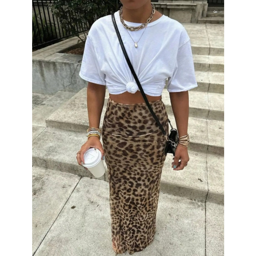 Leopard Print High-Waisted Maxi Skirt Leopard / S Apparel and Accessories
