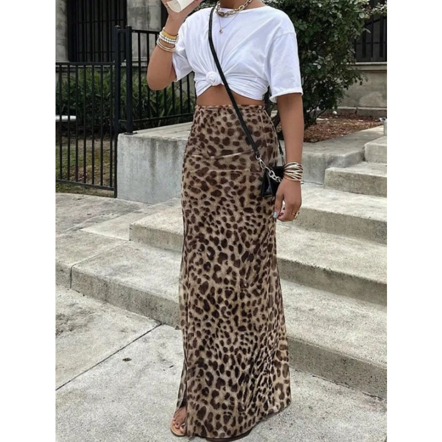 Leopard Print High-Waisted Maxi Skirt Apparel and Accessories