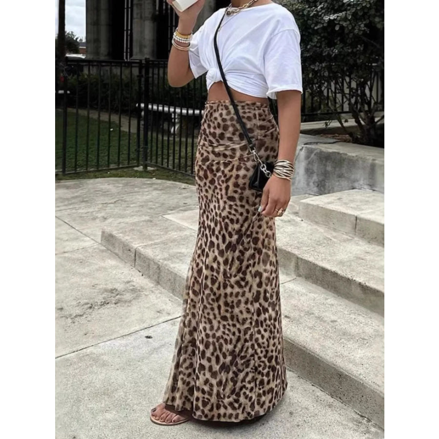 Leopard Print High-Waisted Maxi Skirt Apparel and Accessories