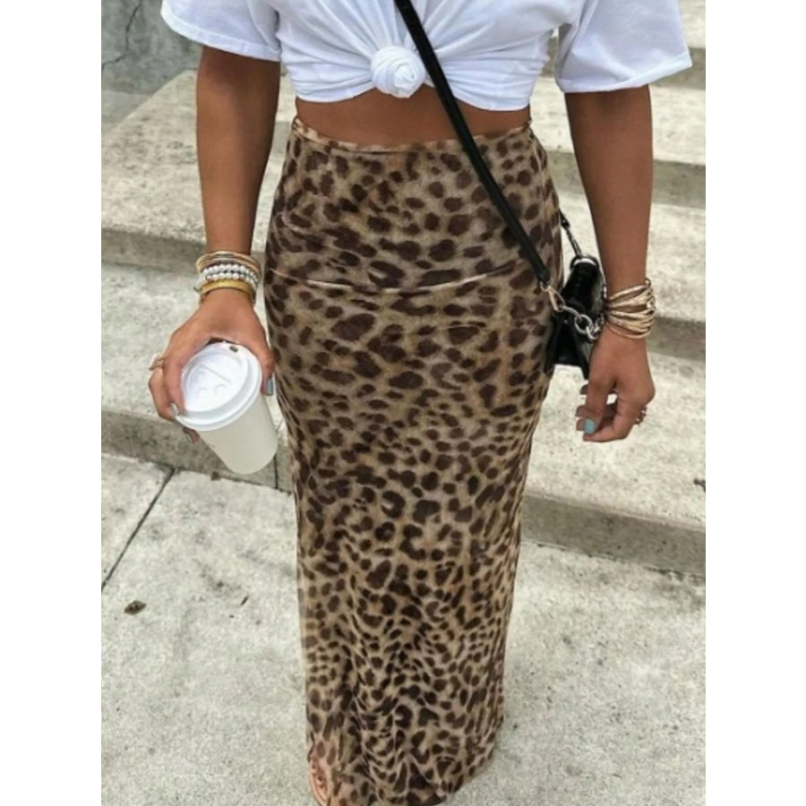 Leopard Print High-Waisted Maxi Skirt Leopard / S Apparel and Accessories