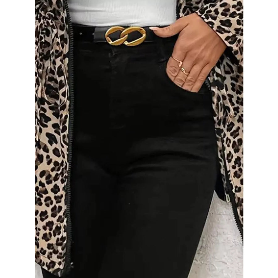 Leopard Print Hooded Drawstring Waist Outerwear Apparel and Accessories