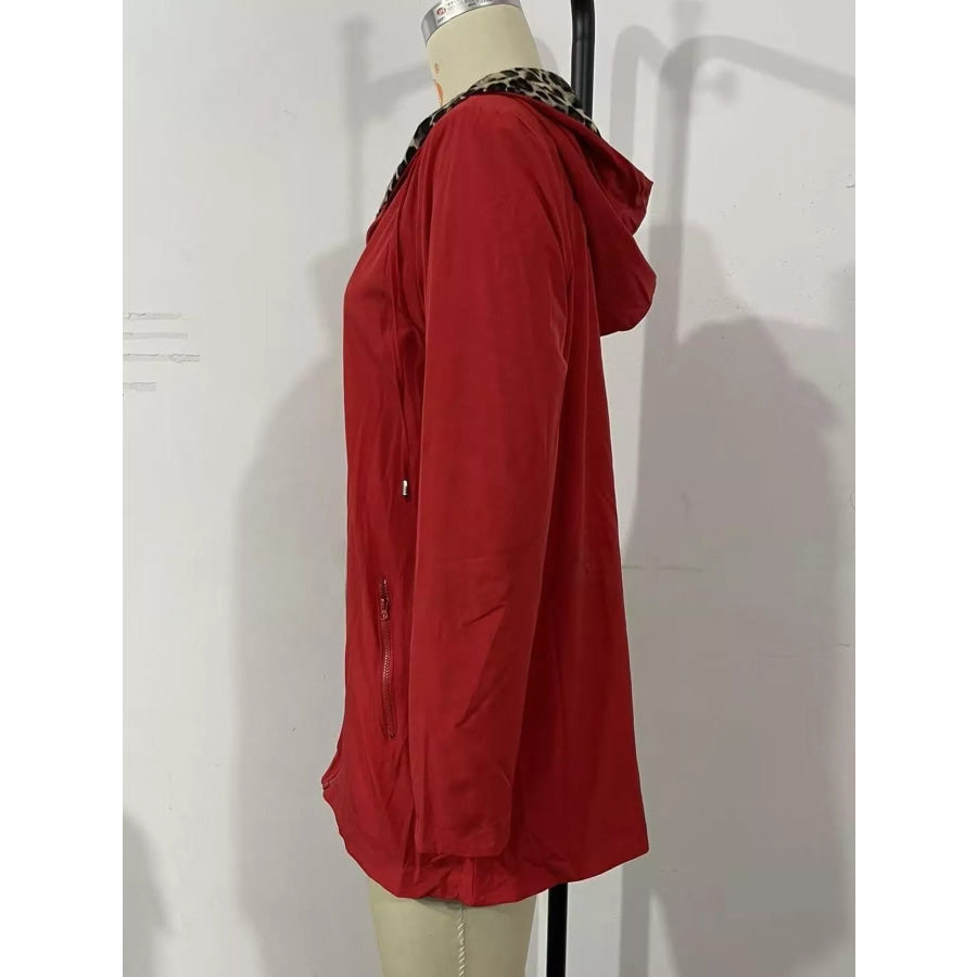 Leopard Print Hooded Drawstring Waist Outerwear Apparel and Accessories