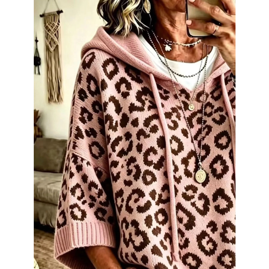 Leopard Print Hooded Knit Sweater