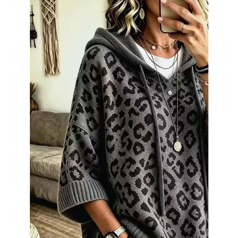 Leopard Print Hooded Knit Sweater