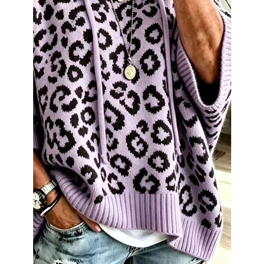 Leopard Print Hooded Knit Sweater