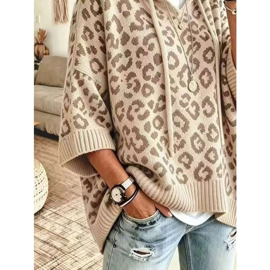 Leopard Print Hooded Knit Sweater