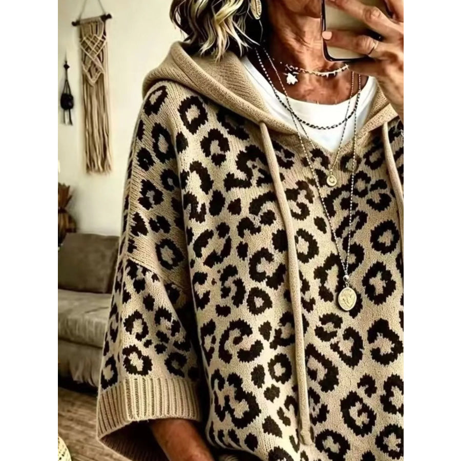 Leopard Print Hooded Knit Sweater
