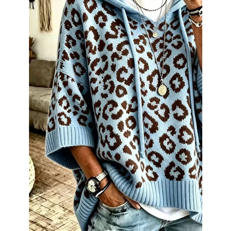 Leopard Print Hooded Knit Sweater