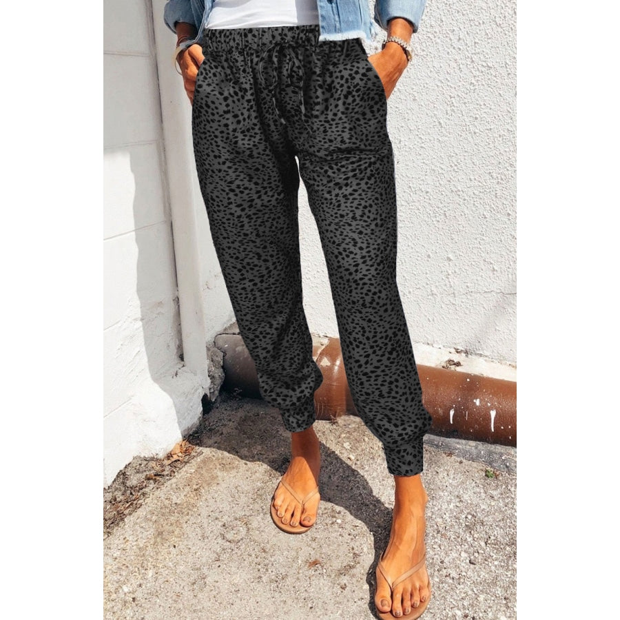 Leopard Print Joggers with Pockets Black / XL