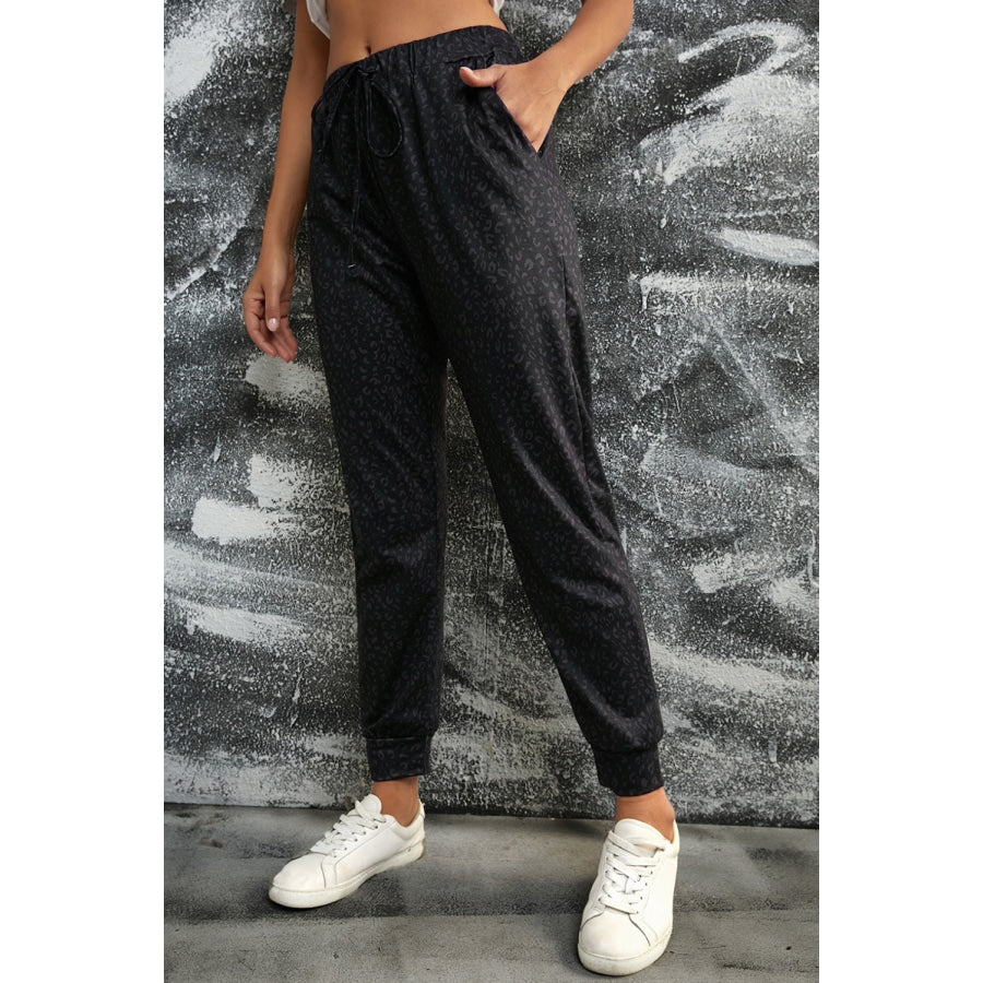 Leopard Print Joggers with Pockets Charcoal / S