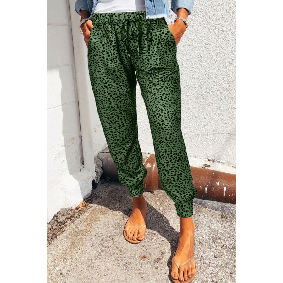 Leopard Print Joggers with Pockets Green / L