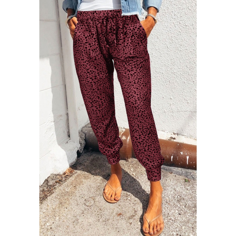 Leopard Print Joggers with Pockets Wine / M