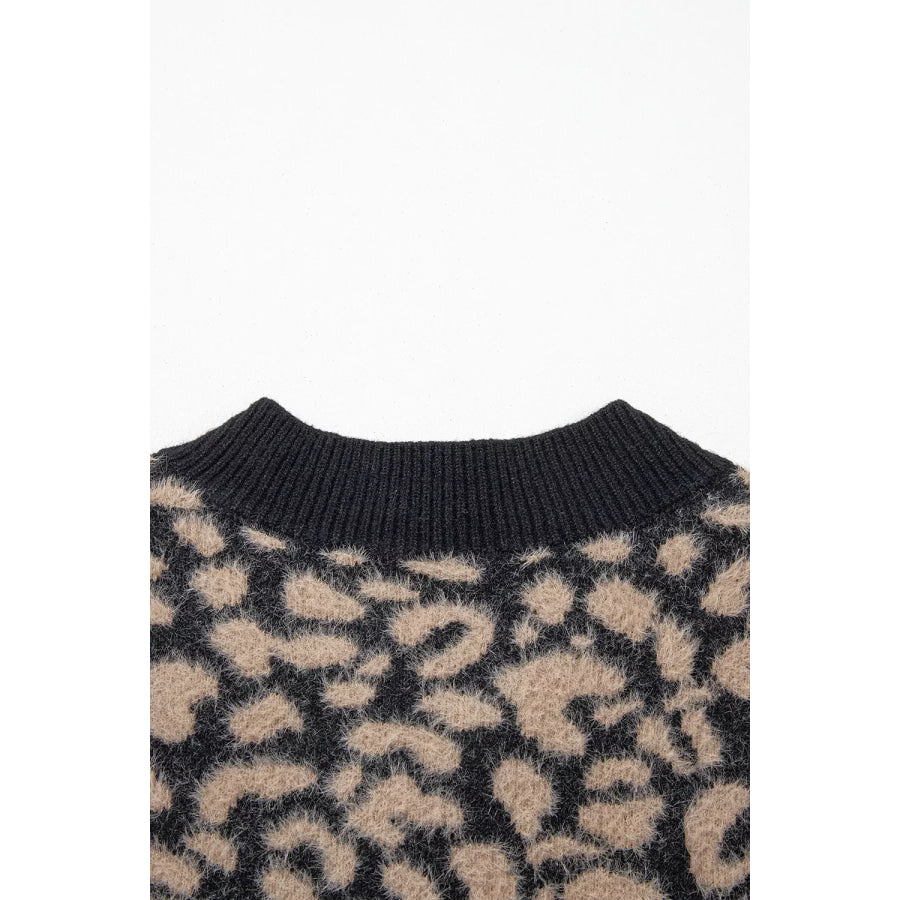 Leopard Print Knit Sleeveless Regular Wash Sweater Vest Apparel and Accessories