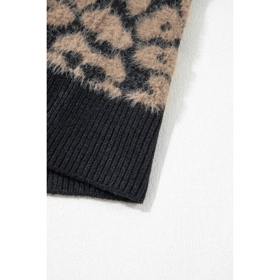 Leopard Print Knit Sleeveless Regular Wash Sweater Vest Apparel and Accessories