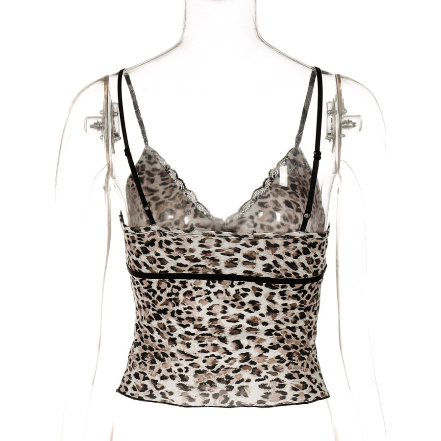 Leopard Print Lace Trim Cami Apparel and Accessories