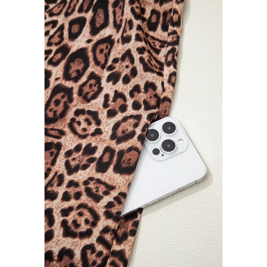 Leopard Print Lace Trim Shirt Collar Button Down Loose Mini Dress Apparel and Accessories