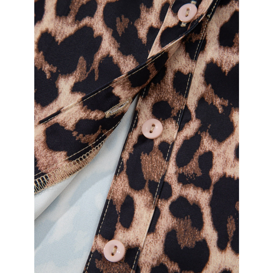 Leopard Print Lace Trim Short Sleeve Shirt Apparel and Accessories