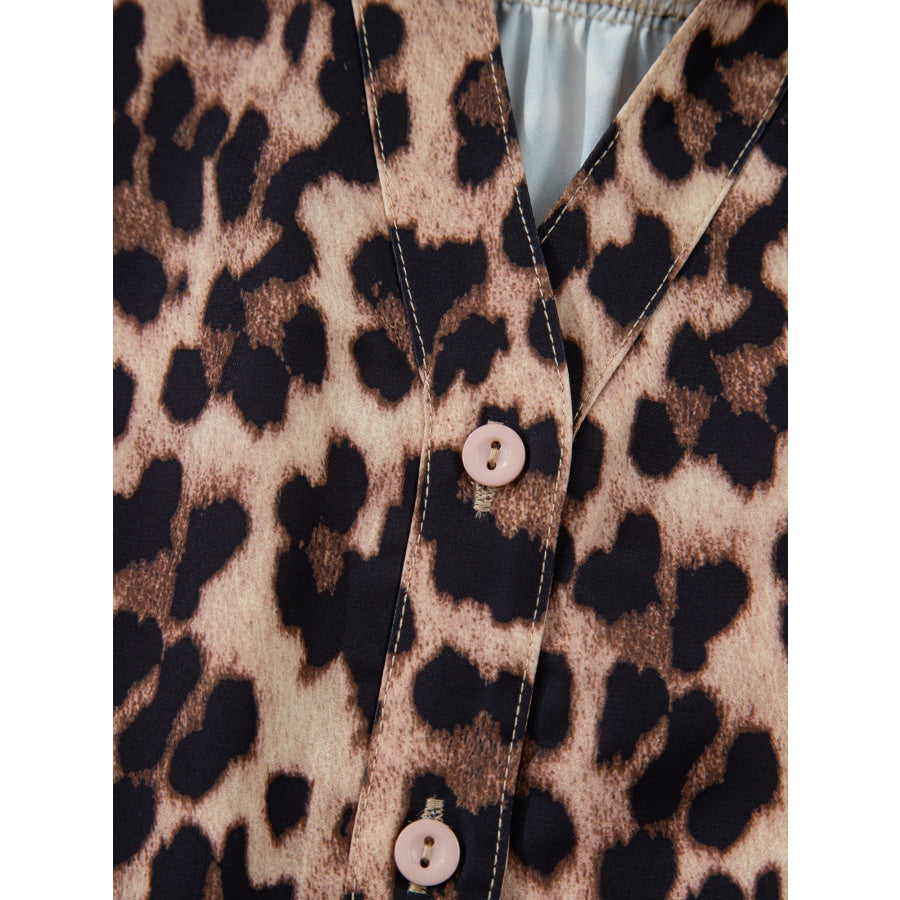 Leopard Print Lace Trim Short Sleeve Shirt Apparel and Accessories