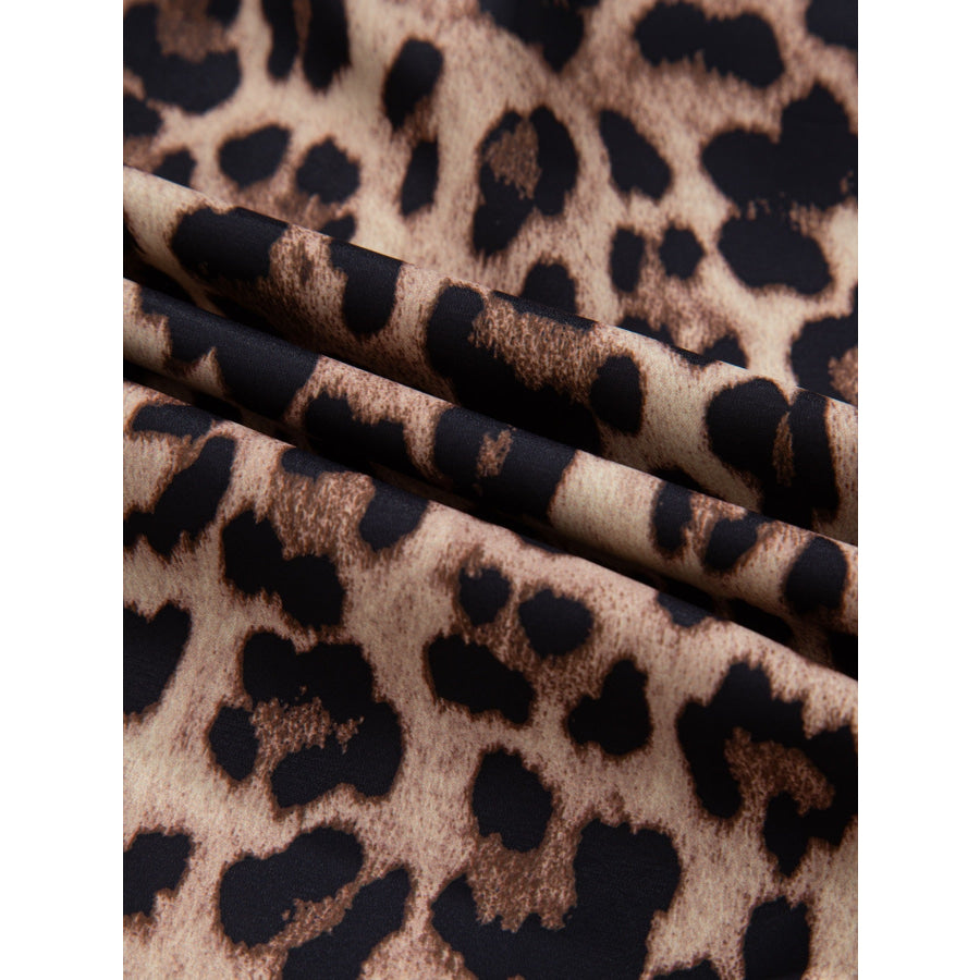 Leopard Print Lace Trim Short Sleeve Shirt Apparel and Accessories