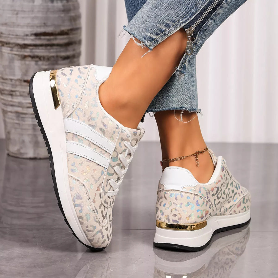 Leopard Print Lace-Up Sneakers Apparel and Accessories