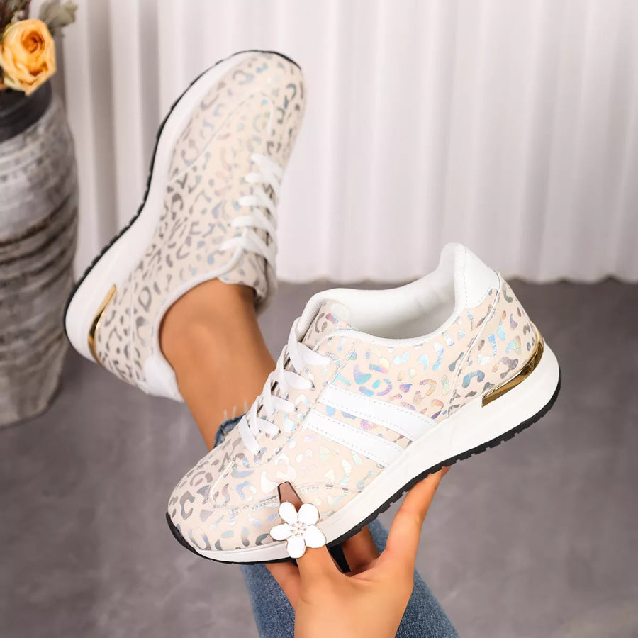 Leopard Print Lace-Up Sneakers Apparel and Accessories