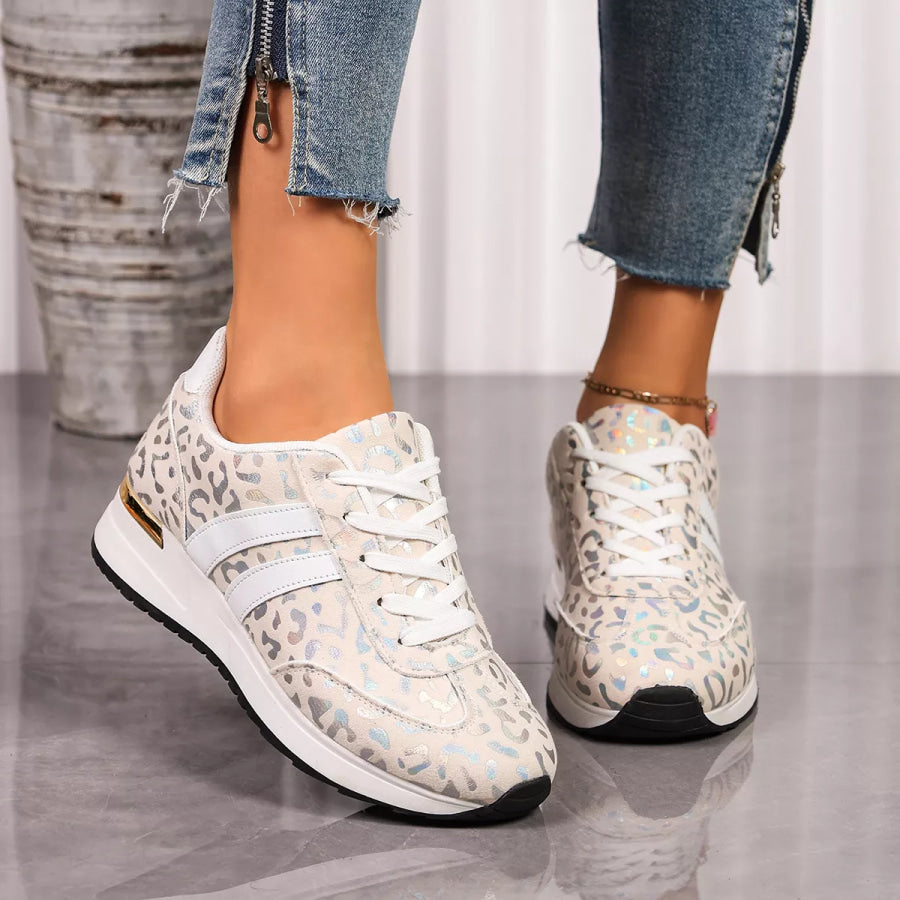 Leopard Print Lace-Up Sneakers Apparel and Accessories