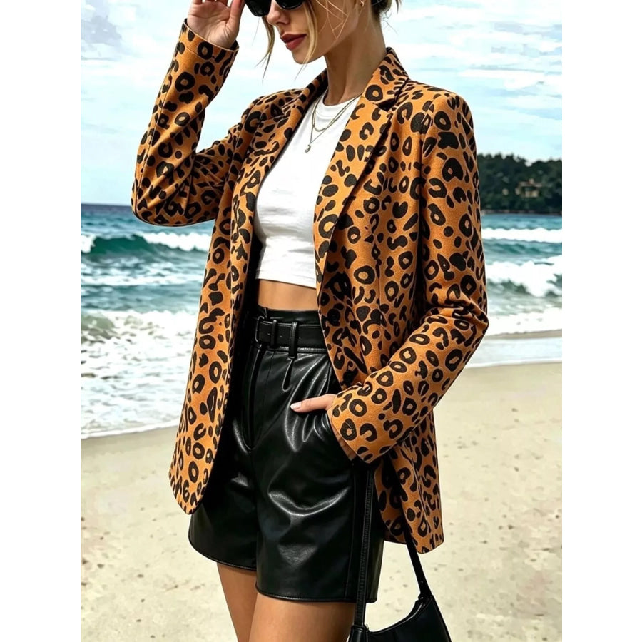 Leopard Print Long Sleeve Blazer Apparel and Accessories