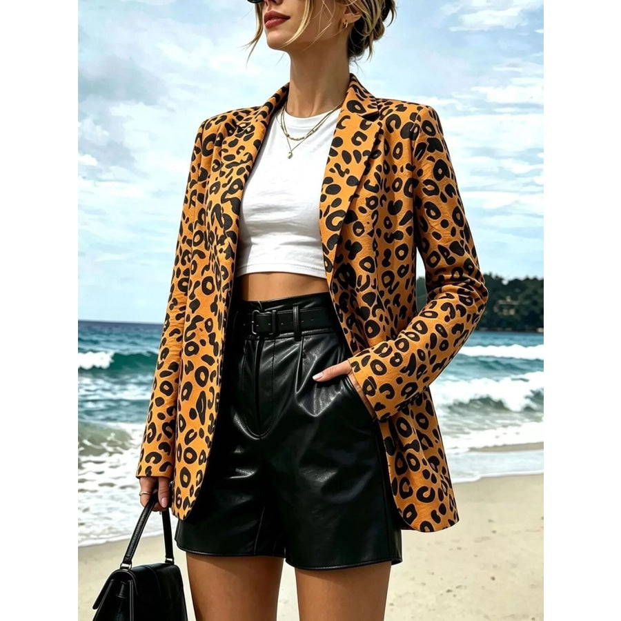 Leopard Print Long Sleeve Blazer Apparel and Accessories