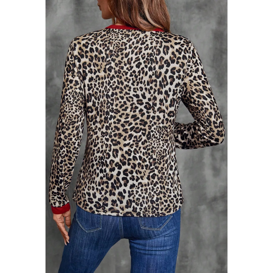 Leopard Print Long Sleeve Blouse Apparel and Accessories