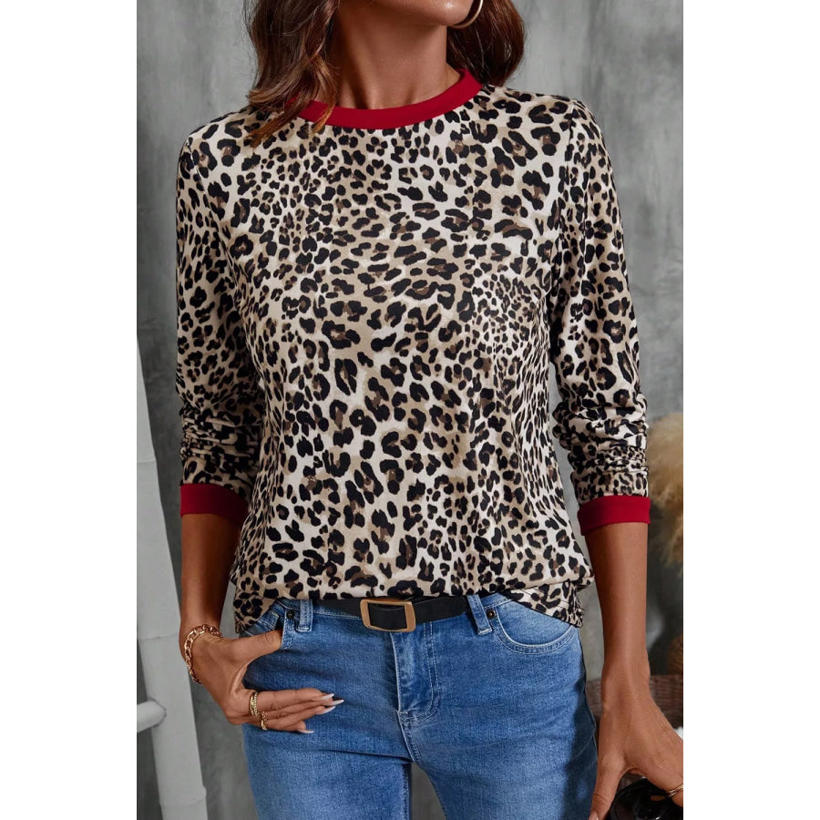 Leopard Print Long Sleeve Blouse Apparel and Accessories