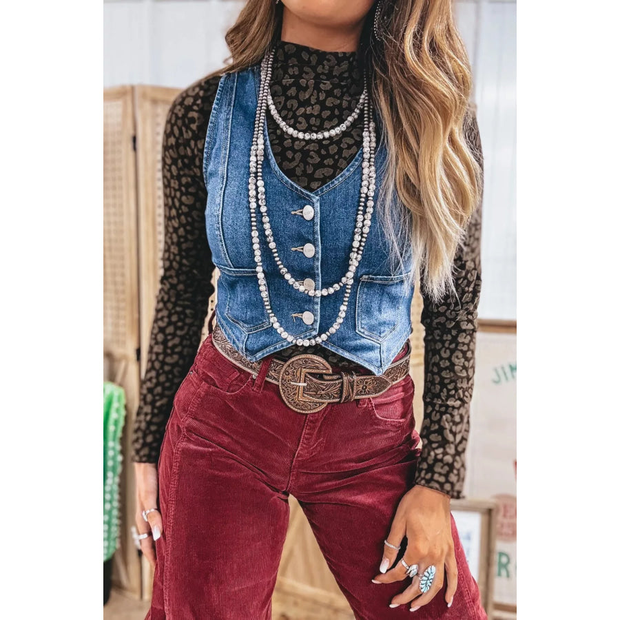 Leopard Print Long Sleeve Sheath Pullover Western Style Top Apparel and Accessories