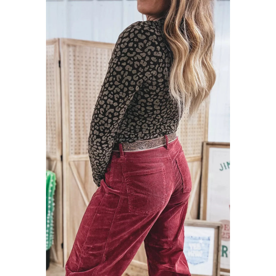 Leopard Print Long Sleeve Sheath Pullover Western Style Top Apparel and Accessories
