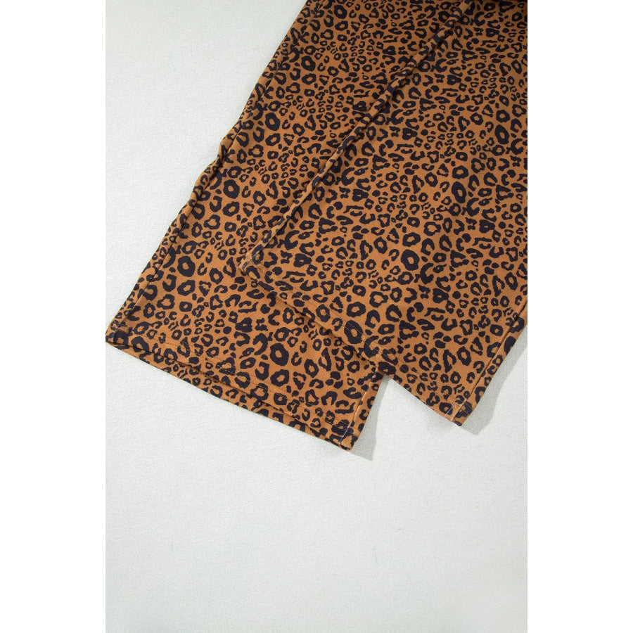 Leopard Print Long Sleeve Top Relaxed Pant Set Apparel and Accessories