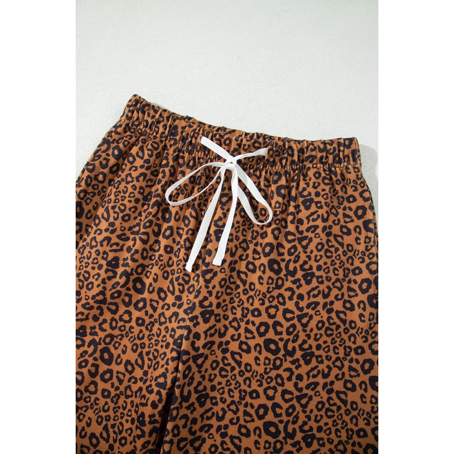 Leopard Print Long Sleeve Top Relaxed Pant Set Apparel and Accessories