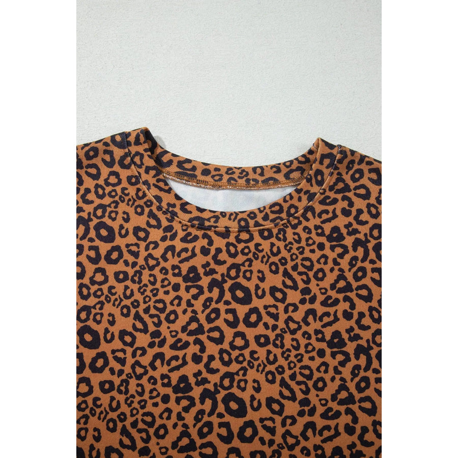 Leopard Print Long Sleeve Top Relaxed Pant Set Apparel and Accessories