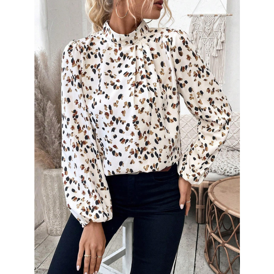 Leopard Print Mock Neck Blouse Apparel and Accessories