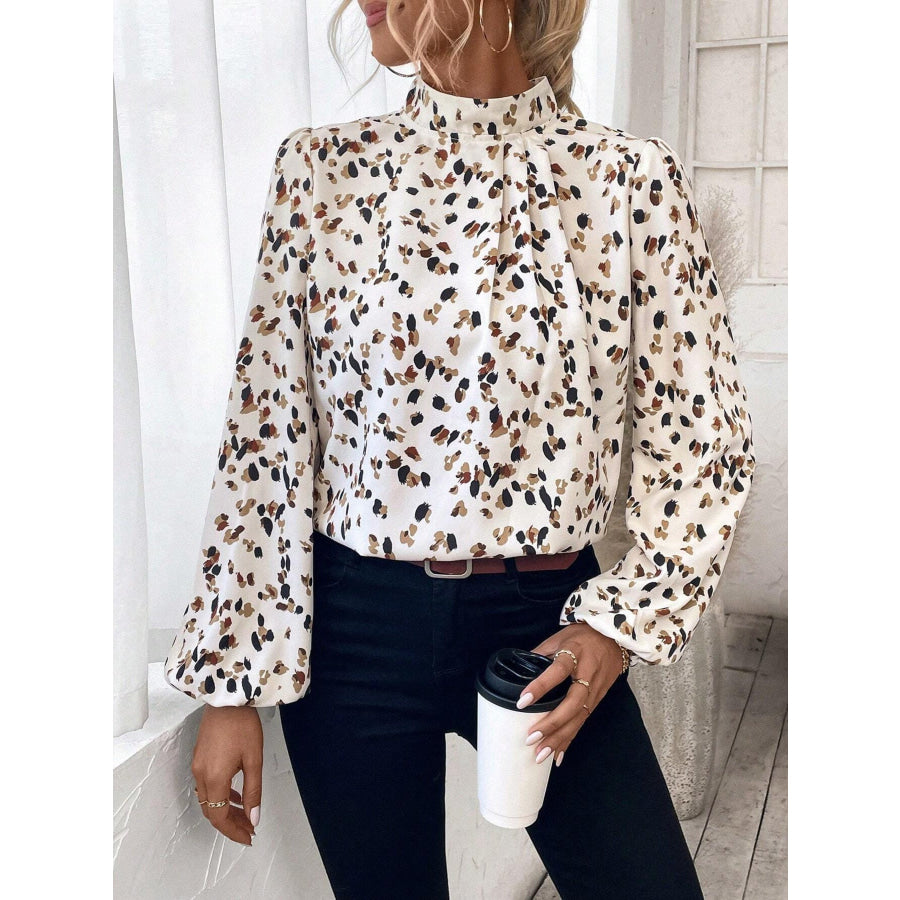 Leopard Print Mock Neck Blouse Apparel and Accessories