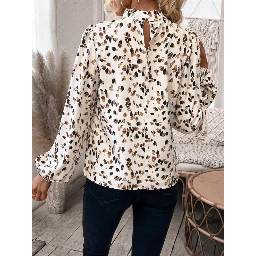 Leopard Print Mock Neck Blouse Apparel and Accessories