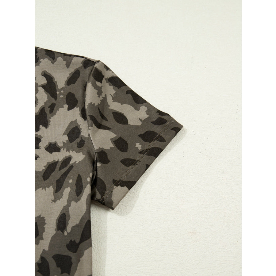 Leopard Print Mock Neck Slim Tee Apparel and Accessories