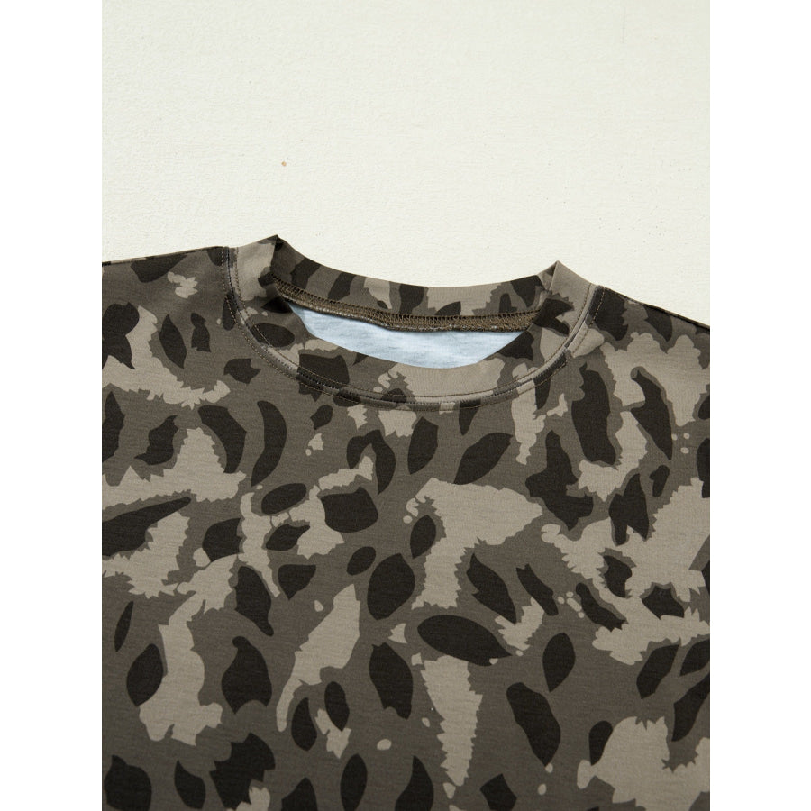 Leopard Print Mock Neck Slim Tee Apparel and Accessories