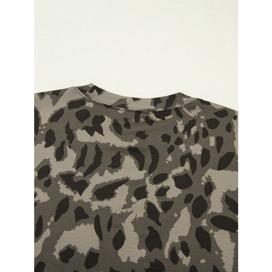 Leopard Print Mock Neck Slim Tee Apparel and Accessories