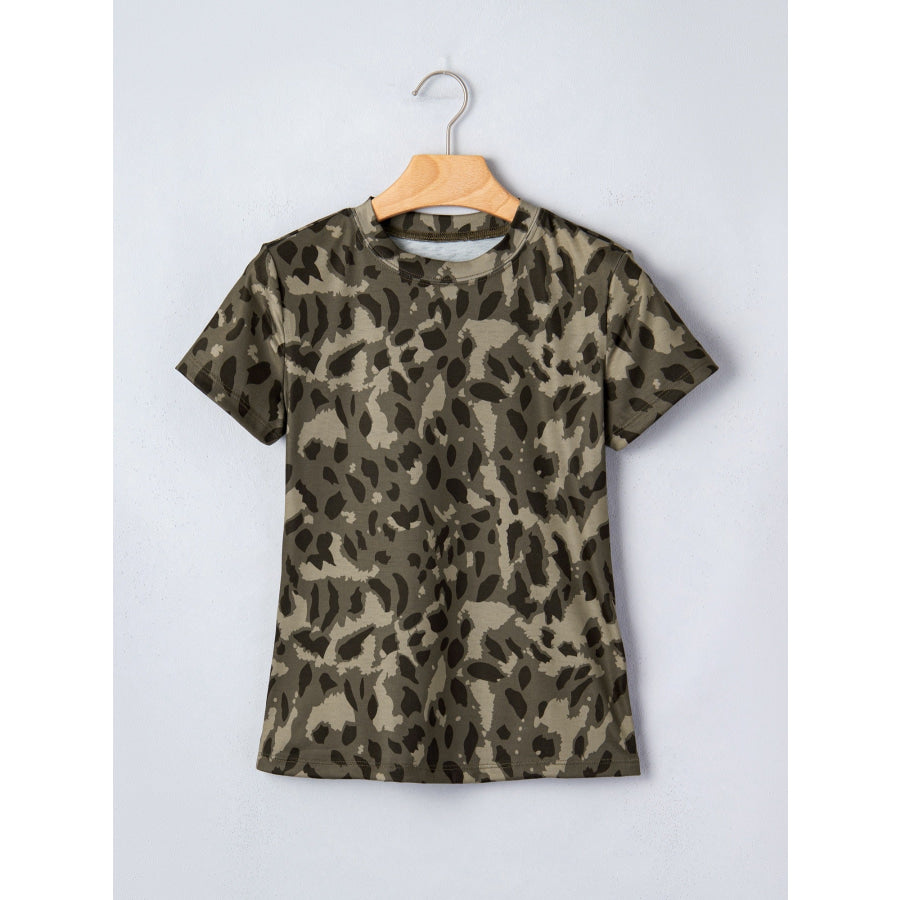 Leopard Print Mock Neck Slim Tee Apparel and Accessories