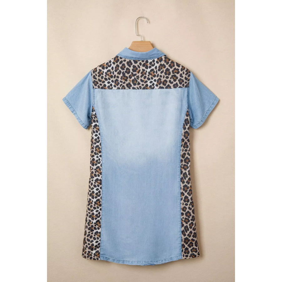 Leopard Print Panel Short Sleeve Dress Apparel and Accessories