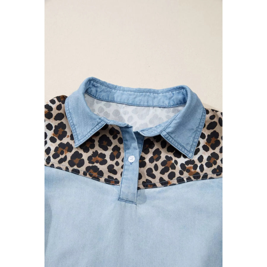 Leopard Print Panel Short Sleeve Dress Apparel and Accessories