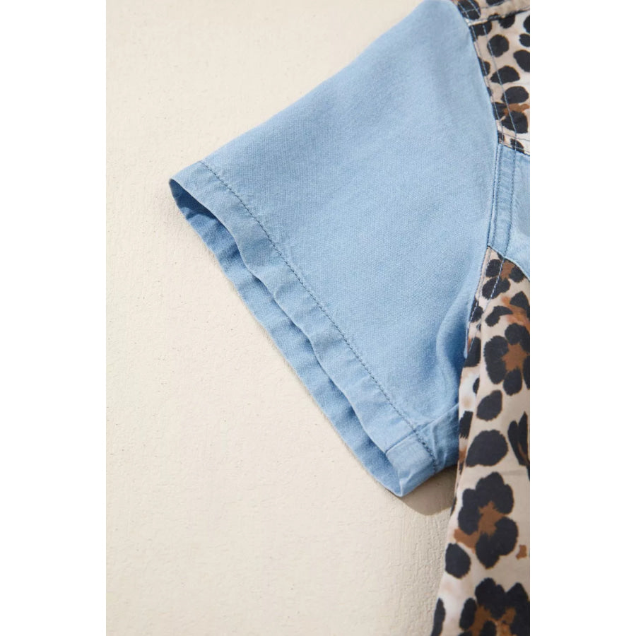 Leopard Print Panel Short Sleeve Dress Apparel and Accessories